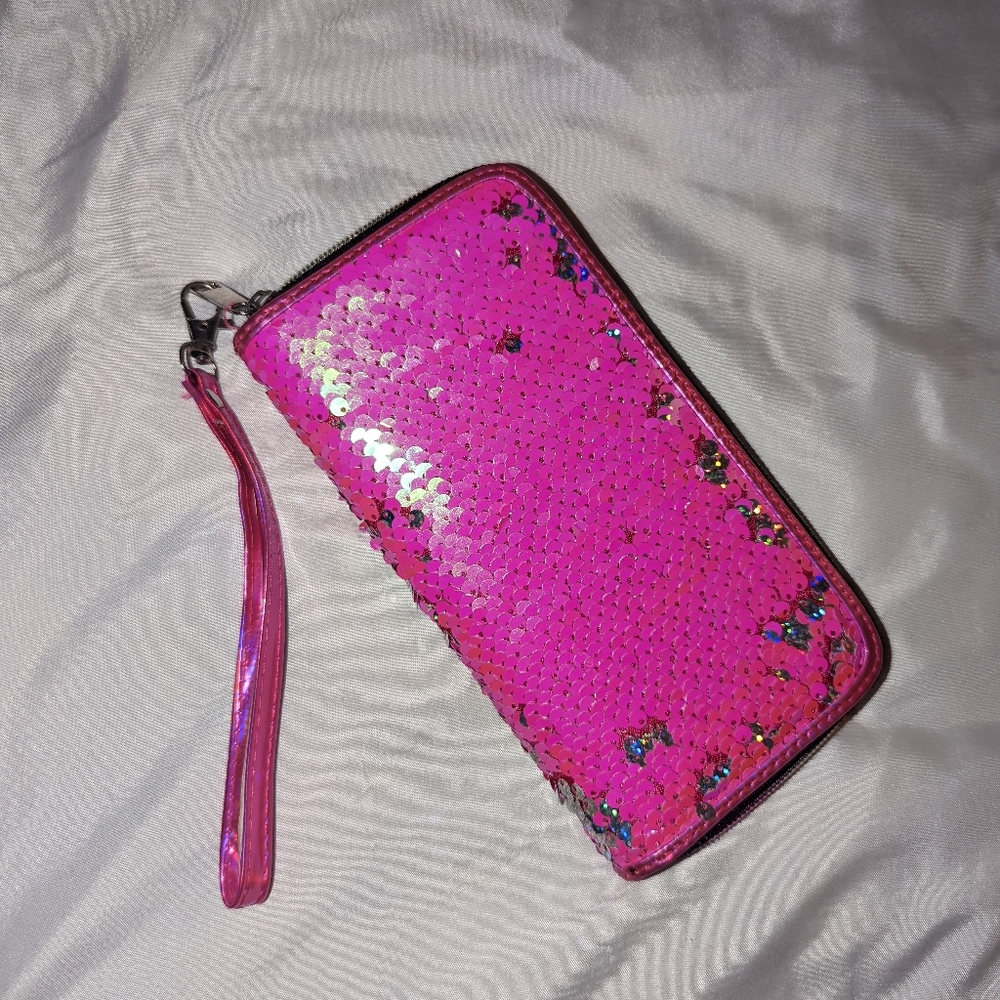 Hot pink sequence wallet
